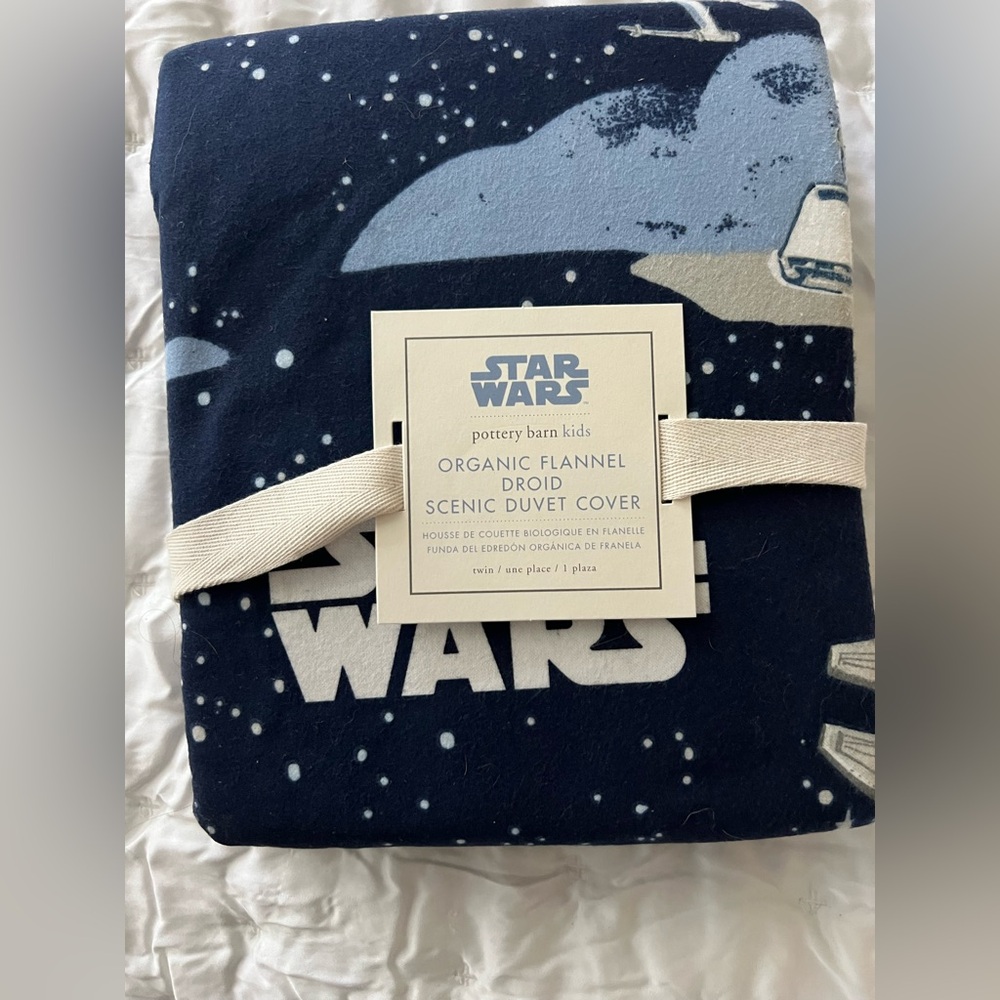 Pottery Barn Kids Star Wars Droid Flannel Duvet Cover - Navy and Light Blue